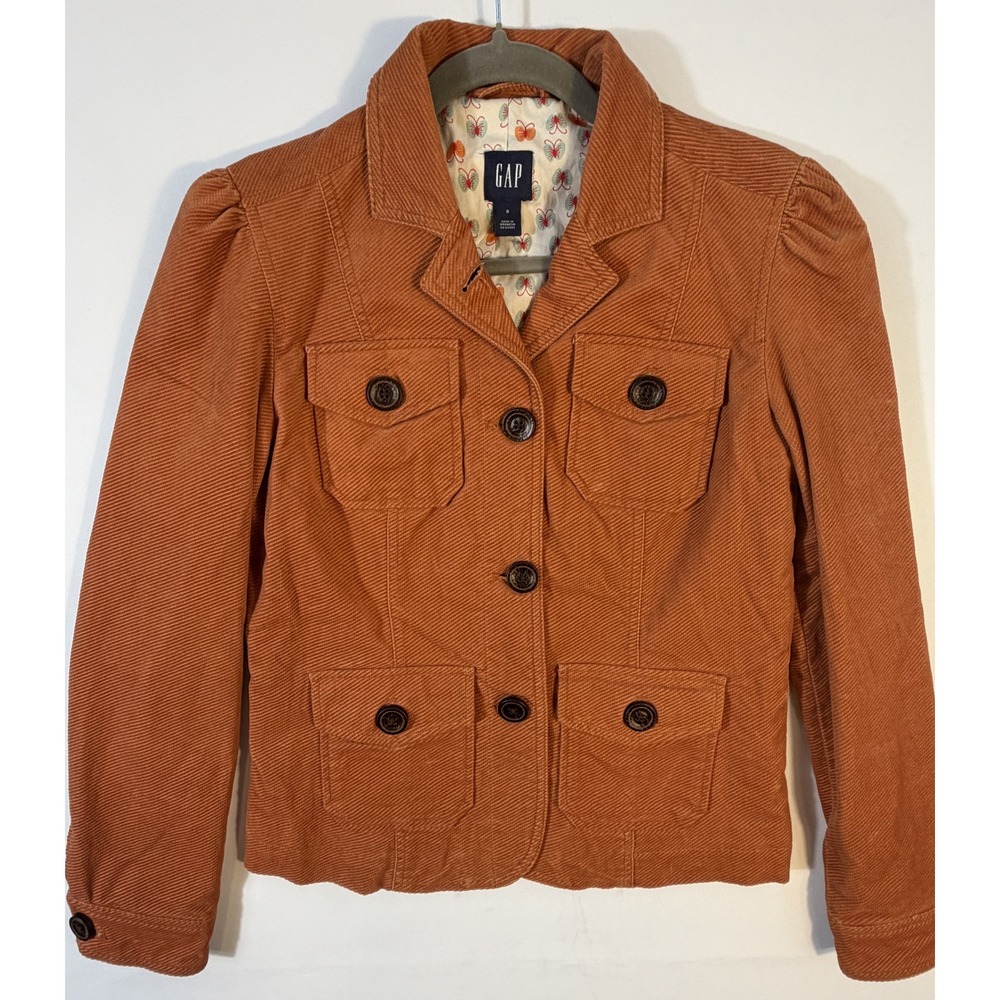 GAP Utility Jacket Womens 6 Burnt Orange Corduroy Puff Sleeve Butterfly Coat